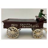 Vintage Heavy Cast Metal Freash Fruit & Vegetables Wagon With Horse (Missing Pieces) 6" x 14 1/2" With Original Box