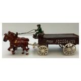 Vintage Heavy Cast Metal Freash Fruit & Vegetables Wagon With Horse (Missing Pieces) 6" x 14 1/2" With Original Box