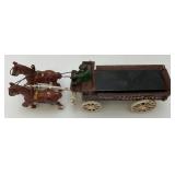 Vintage Heavy Cast Metal Freash Fruit & Vegetables Wagon With Horse (Missing Pieces) 6" x 14 1/2" With Original Box