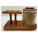 Vintage Wooden Pipe Stand With Tobacco Jar & Pipes