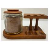 Vintage Wooden Pipe Stand With Tobacco Jar & Pipes