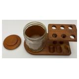 Vintage Wooden Pipe Stand With Tobacco Jar & Pipes