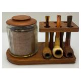 Vintage Wooden Pipe Stand With Tobacco Jar & Pipes