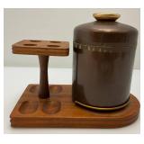 Vintage Wooden Pipe Stand With Tobacco Jar & Pipes