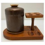 Vintage Wooden Pipe Stand With Tobacco Jar & Pipes