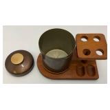 Vintage Wooden Pipe Stand With Tobacco Jar & Pipes