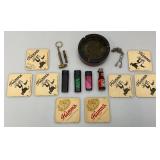 Vintage RARE Miniature Brass Keychain Tobacco Pipe 2 5/8 " With Ashtray And Lighters