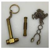 Vintage RARE Miniature Brass Keychain Tobacco Pipe 2 5/8 " With Ashtray And Lighters