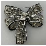 Kenneth Jay Lane Black And Clear Bow Pin Brooch In Velvet Box 2 3/4" x 2 3/4"