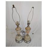 Pair of Vintage Table Lamps with Fabric Shades