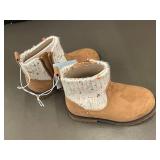 Pair of Size 7 Cognac Ankle Boots with Wool Knit Trim Pair of Size 7 Cognac Ankle Boots with Wool Knit Trim