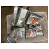 Collection of HVAC Duct Connectors, Elbows, and Fittings in Storage Bin Collection of HVAC Duct Connectors, Elbows, and Fittings in Storage Bin