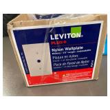 Box of 10 Leviton Ivory Nylon Midway Wallplates and box of Plastic wallplates. Box of 10 Leviton Ivory Nylon Midway Wallplates and box of Plastic wallplates.