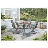 Hampton Bay Ashbury Pewter 5-Piece Steel Padded Sling Square Glass Top Outdoor Dining Set    Customer Returns See Pictures Hampton Bay Ashbury Pewter 5-Piece Steel Padded Sling Square Glass Top Outdoor Dining Set    Customer Returns See Pictures