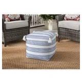 Hampton Bay 18 in. x 18 in. x 18 in. White and Blue Square Outdoor Pouf with Tassel   Customer Returns See Pictures Hampton Bay 18 in. x 18 in. x 18 in. White and Blue Square Outdoor Pouf with Tassel   Customer Returns See Pictures