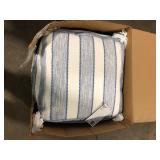 Hampton Bay 18 in. x 18 in. x 18 in. White and Blue Square Outdoor Pouf with Tassel   Customer Returns See Pictures Hampton Bay 18 in. x 18 in. x 18 in. White and Blue Square Outdoor Pouf with Tassel   Customer Returns See Pictures