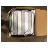 Hampton Bay 18 in. x 18 in. x 18 in. White and Blue Square Outdoor Pouf with Tassel   Customer Returns See Pictures Hampton Bay 18 in. x 18 in. x 18 in. White and Blue Square Outdoor Pouf with Tassel   Customer Returns See Pictures