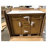 Home Decorators Collection Bellington 42 in. Single Sink Almond Toffee Bath Vanity with White Engineered Stone Top (Assembled)  Customer Returns See Pictures Home Decorators Collection Bellington 42 in. Single Sink Almond Toffee Bath Vanity with White Engineered Stone Top (Assembled)  Customer Returns See Pictures