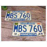 Pair 1968 Minnesota License Plates Pair 1968 Minnesota License Plates