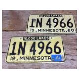 Pair 1960 Minnesota License Plates Pair 1960 Minnesota License Plates