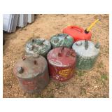 Group Vintage Metal Fuel Cans - 1 Plastic Group Vintage Metal Fuel Cans - 1 Plastic