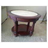Nice Oval Wood End Table With Marble Top Nice Oval Wood End Table With Marble Top