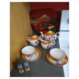 Hand Painted Tea Set With S&P Hand Painted Tea Set With S&P