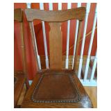(2) Antique Oak & Leather Chairs (2) Antique Oak & Leather Chairs