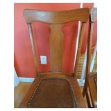 (2) Antique Oak & Leather Chairs (2) Antique Oak & Leather Chairs