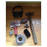 Misc. Tool Lot: Vntg Hammer, Chalk Line, Magnifying Headwear, Etc Misc. Tool Lot: Vntg Hammer, Chalk Line, Magnifying Headwear, Etc