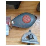 Misc. Tool Lot: Vntg Hammer, Chalk Line, Magnifying Headwear, Etc Misc. Tool Lot: Vntg Hammer, Chalk Line, Magnifying Headwear, Etc