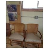 (2) Wood Wide- Backed Rolling Chairs & Poster Board (2) Wood Wide- Backed Rolling Chairs & Poster Board