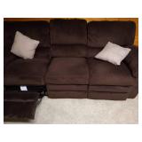 Brown La-Z-Boy Upholstered Sofa w/ Reclining Ends, Wool Blanket & Pillows Brown La-Z-Boy Upholstered Sofa w/ Reclining Ends, Wool Blanket & Pillows