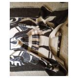 Brown La-Z-Boy Upholstered Sofa w/ Reclining Ends, Wool Blanket & Pillows Brown La-Z-Boy Upholstered Sofa w/ Reclining Ends, Wool Blanket & Pillows