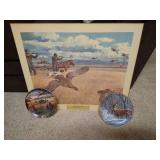 Remington Print & (2) Outdoors Collectible Plates Remington Print & (2) Outdoors Collectible Plates