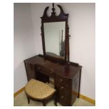 Antique Wood Vanity/Mirror & Stool Antique Wood Vanity/Mirror & Stool
