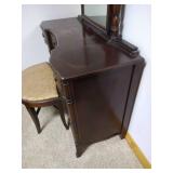 Antique Wood Vanity/Mirror & Stool Antique Wood Vanity/Mirror & Stool
