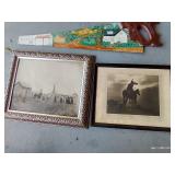 (2) Vintage Pictures & Painted Saw (2) Vintage Pictures & Painted Saw