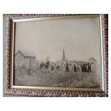 (2) Vintage Pictures & Painted Saw (2) Vintage Pictures & Painted Saw