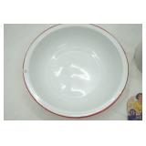Vintage Enamelware with Red Trim, Wash Pan & Double Boiler