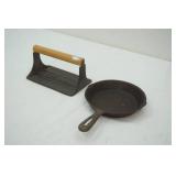 Cast Iron Bacon Press and 6.5" Diameter Cast Iron Pan