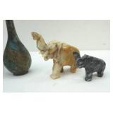 Vintage Bird & Pear Tree Pottery Bowl, Vintage Japanese Bronze Bud Vase, Onyx Elephants