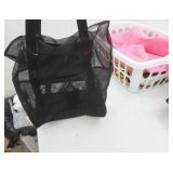 Laundry Basket & Reusable Bags (2 Victoria Secret, 1 Black Mesh, 1 Purse)