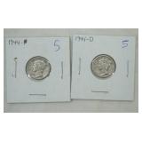 1944 Mercury Dimes (4ct)