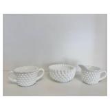 Vintage White Hobnail Creamer, Sugar Bowl and Candy Dish