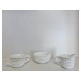 Vintage White Hobnail Creamer, Sugar Bowl and Candy Dish