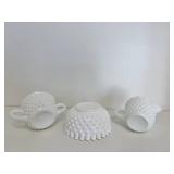 Vintage White Hobnail Creamer, Sugar Bowl and Candy Dish
