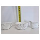 Vintage White Hobnail Creamer, Sugar Bowl and Candy Dish