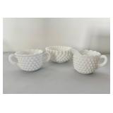 Vintage White Hobnail Creamer, Sugar Bowl and Candy Dish