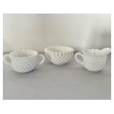 Vintage White Hobnail Creamer, Sugar Bowl and Candy Dish
